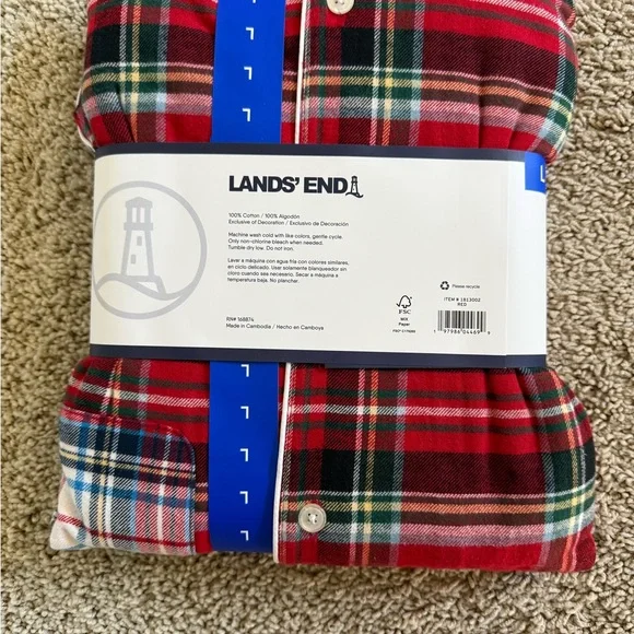 NWT Lands' End Women's 2 Piece Flannel Pajama Set Red Plaid Size Large - Picture 5 of 5